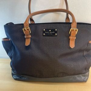 DESIGNER Kate Spade diaper bag denim and tan with leather bottom 16 x 7 x 11